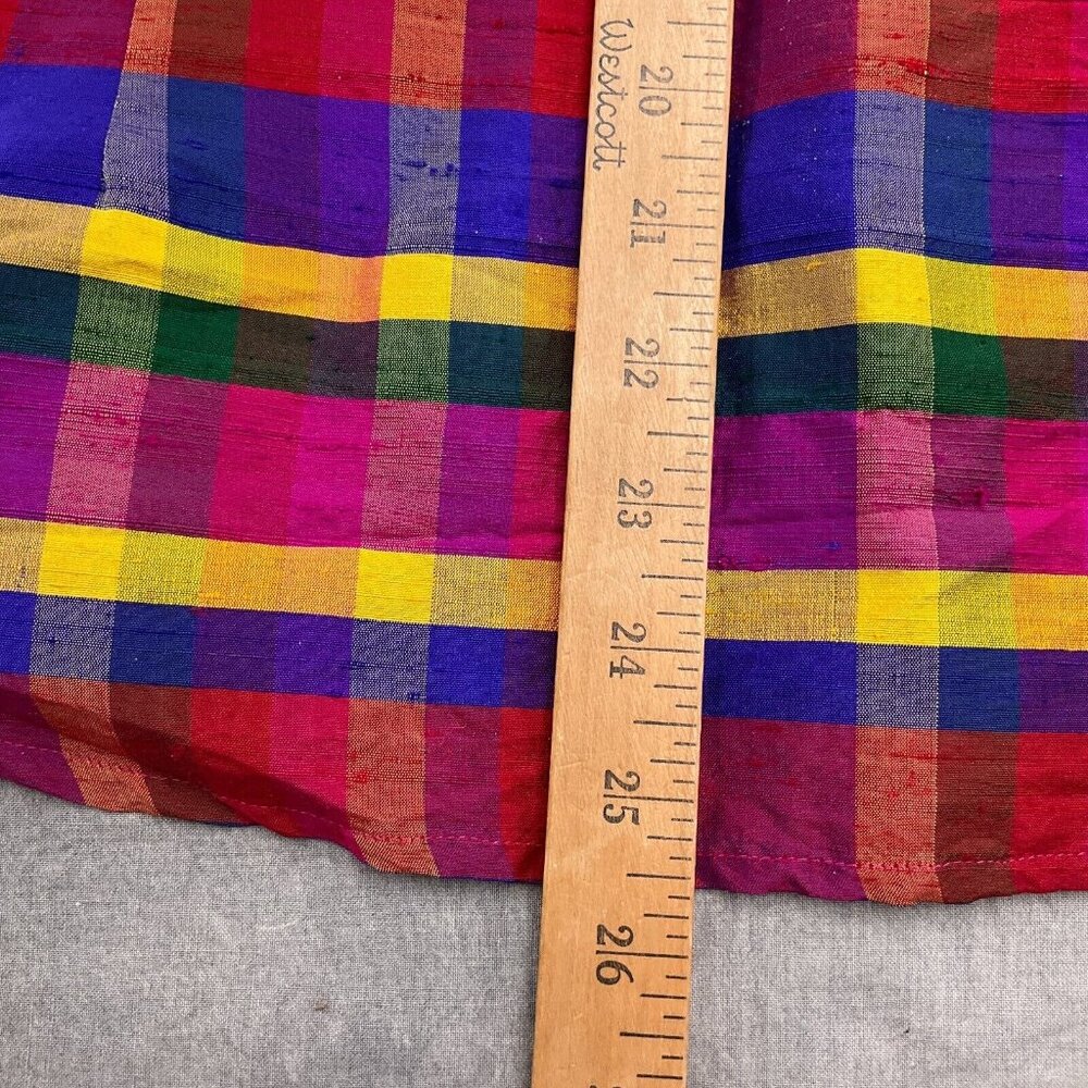 Ishyu Blouse Women‎ 14 Pink Blue Red Madras Plaid Gold Buttons Party Hong Kong - Picture 8 of 11
